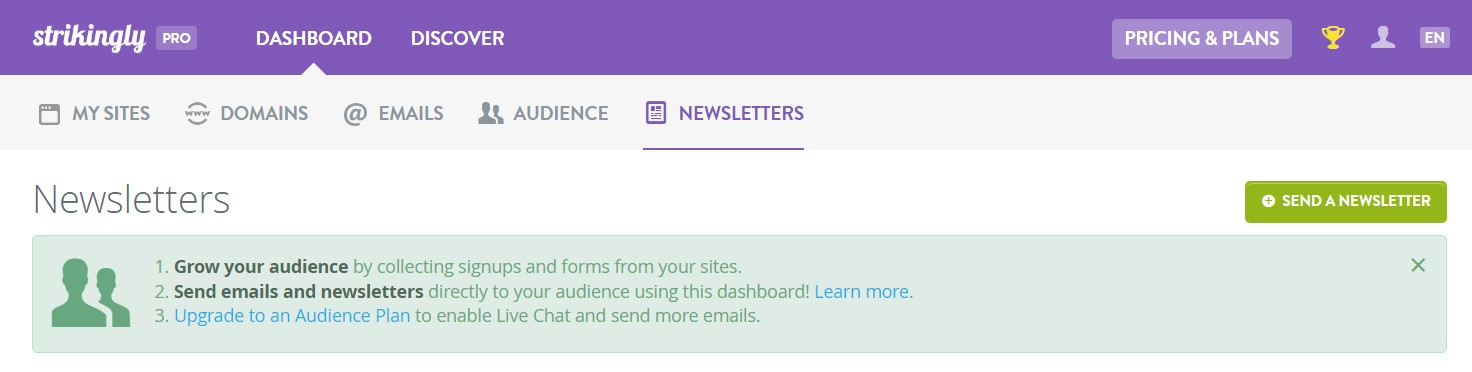 Strikingly Email Newsletter Dashboard Strikingly Email Newsletter Dashboard